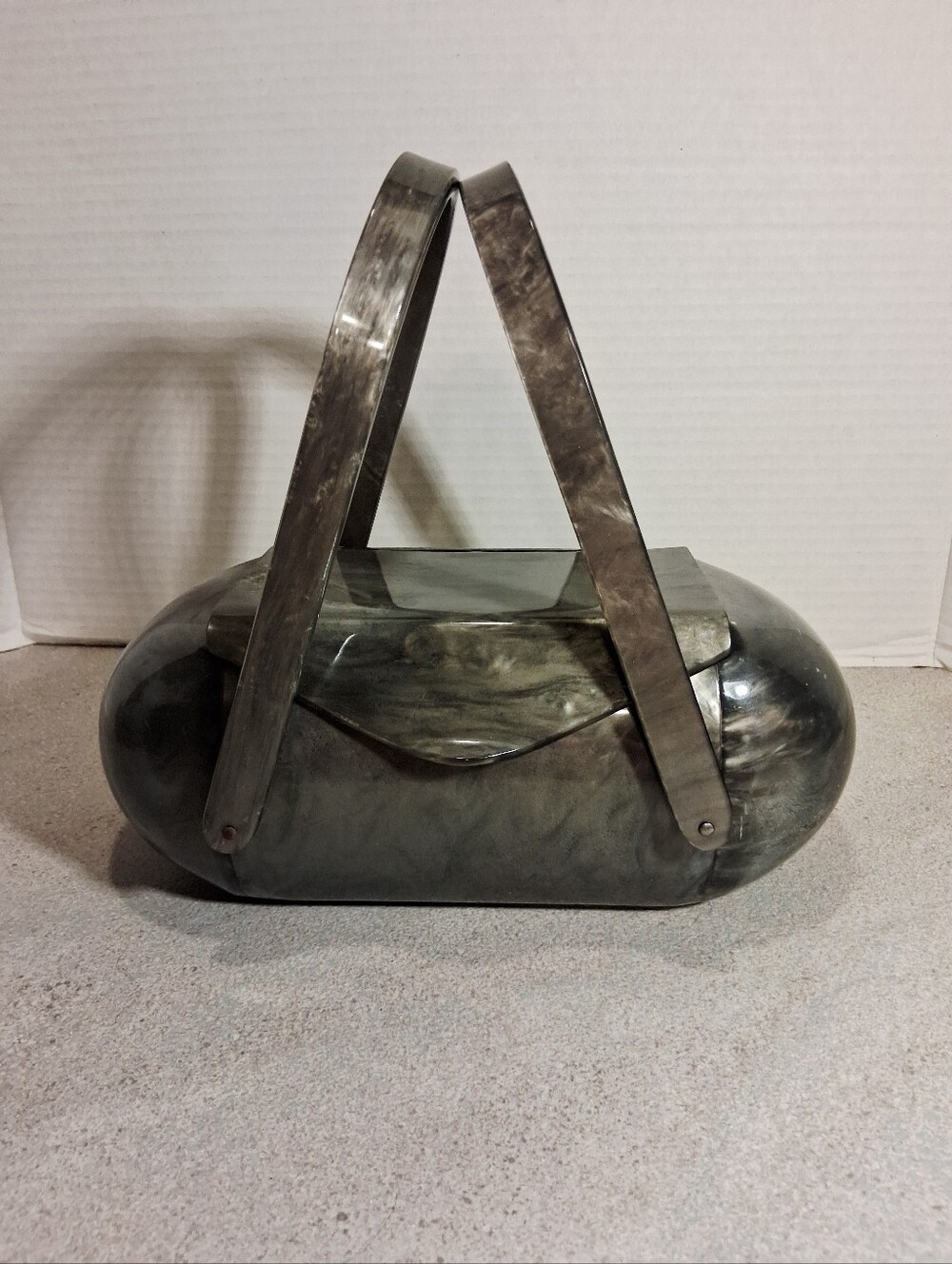 Vintage Wilardy Marbled Gray Lucite Basket Handbag.